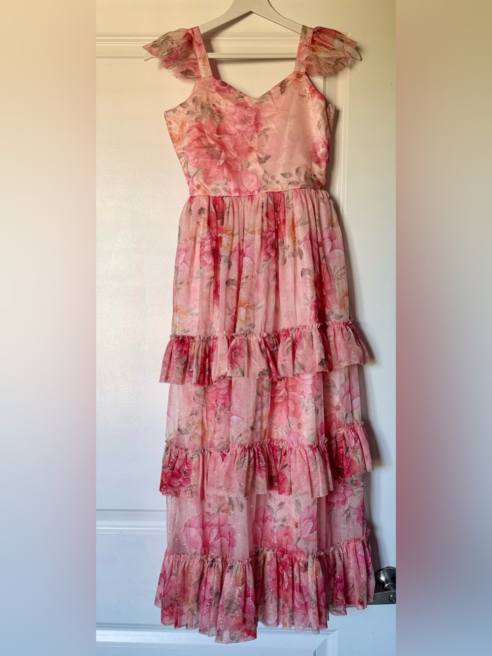 Rare Editions Pink Floral Tiered Maxi Skirt